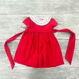 Red holiday dress with Embroidered Collar